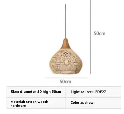 Retro Ceiling Light Japanese Style Rattan Woven Living Room
