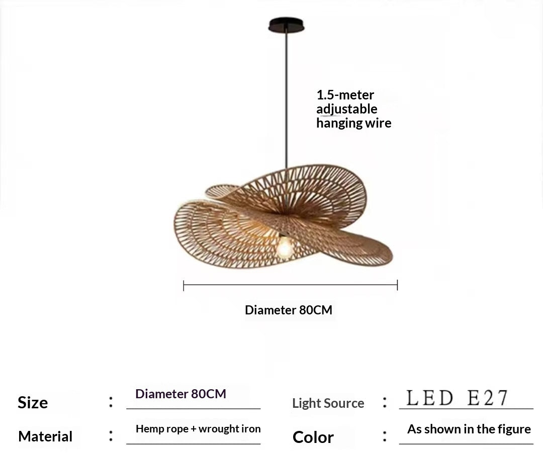 Retro Woven Rattan And Hemp Rope Handmade Pendant Light For The Living Room
