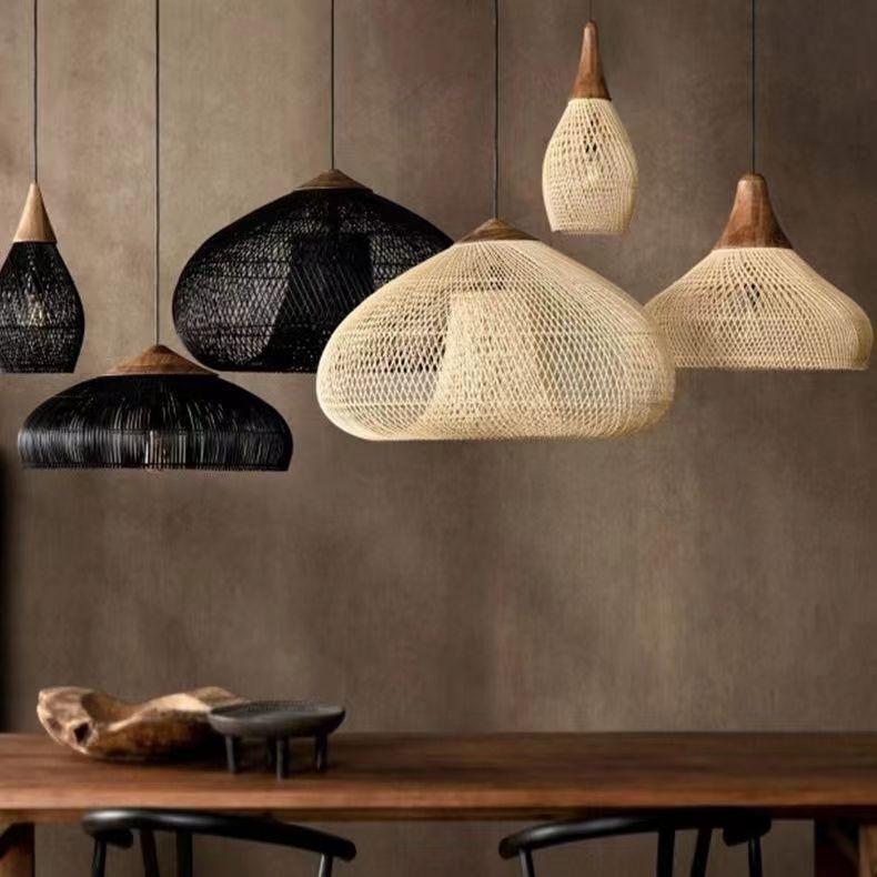 Retro Ceiling Light Japanese Style Rattan Woven Living Room