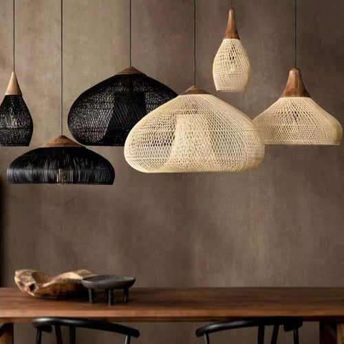 Retro Ceiling Light Japanese Style Rattan Woven Living Room