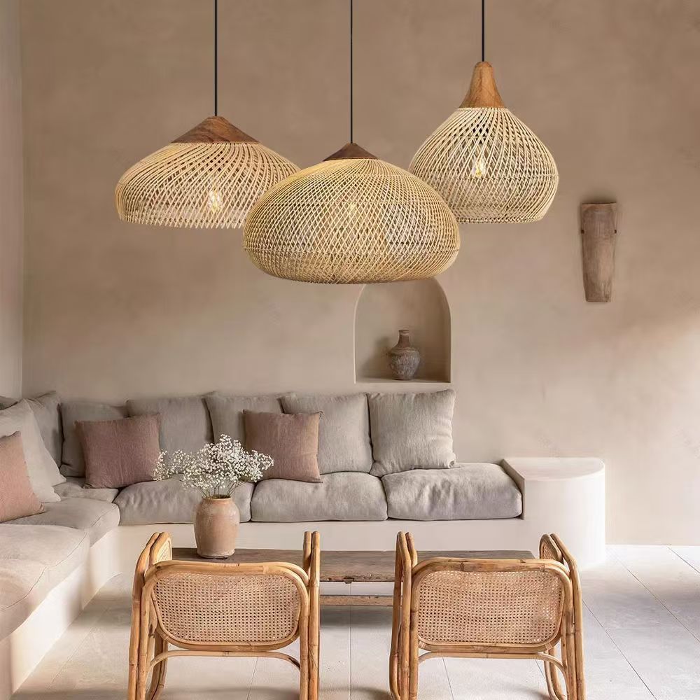 Retro Ceiling Light Japanese Style Rattan Woven Living Room