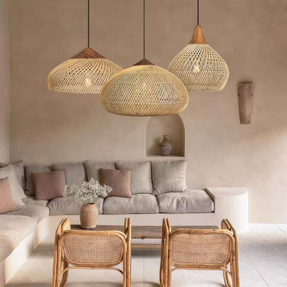 Retro Ceiling Light Japanese Style Rattan Woven Living Room