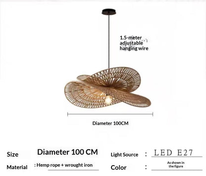 Retro Woven Rattan And Hemp Rope Handmade Pendant Light For The Living Room
