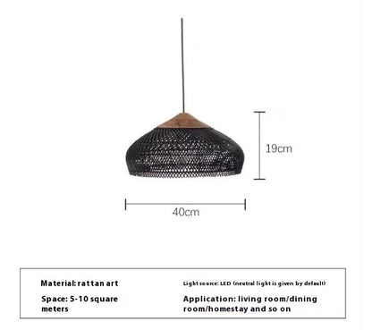 Retro Ceiling Light Japanese Style Rattan Woven Living Room