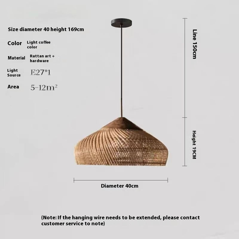 Retro Ceiling Light Japanese Style Rattan Woven Living Room
