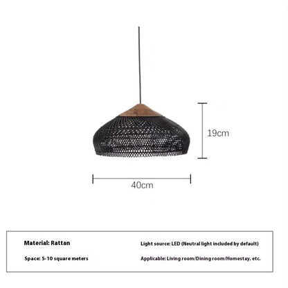 Retro Ceiling Light Japanese Style Rattan Woven Living Room