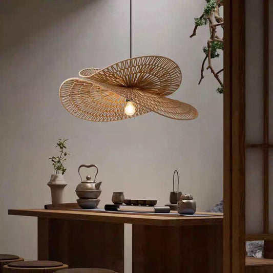 Retro Woven Rattan And Hemp Rope Handmade Pendant Light For The Living Room