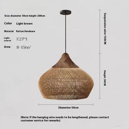 Retro Ceiling Light Japanese Style Rattan Woven Living Room