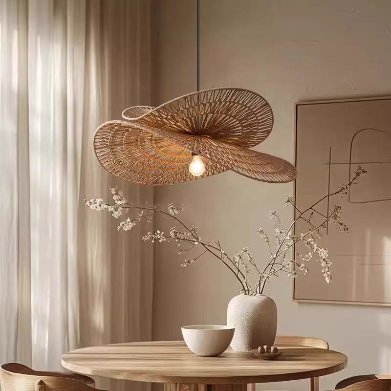 Retro Woven Rattan And Hemp Rope Handmade Pendant Light For The Living Room