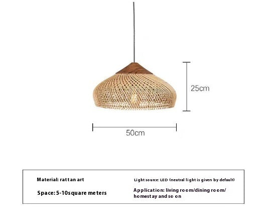 Retro Ceiling Light Japanese Style Rattan Woven Living Room