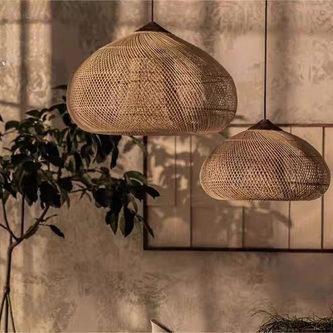 Retro Ceiling Light Japanese Style Rattan Woven Living Room