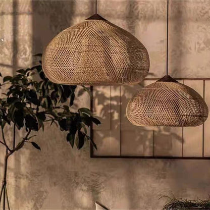 Retro Ceiling Light Japanese Style Rattan Woven Living Room