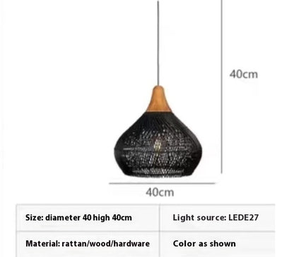 Retro Ceiling Light Japanese Style Rattan Woven Living Room