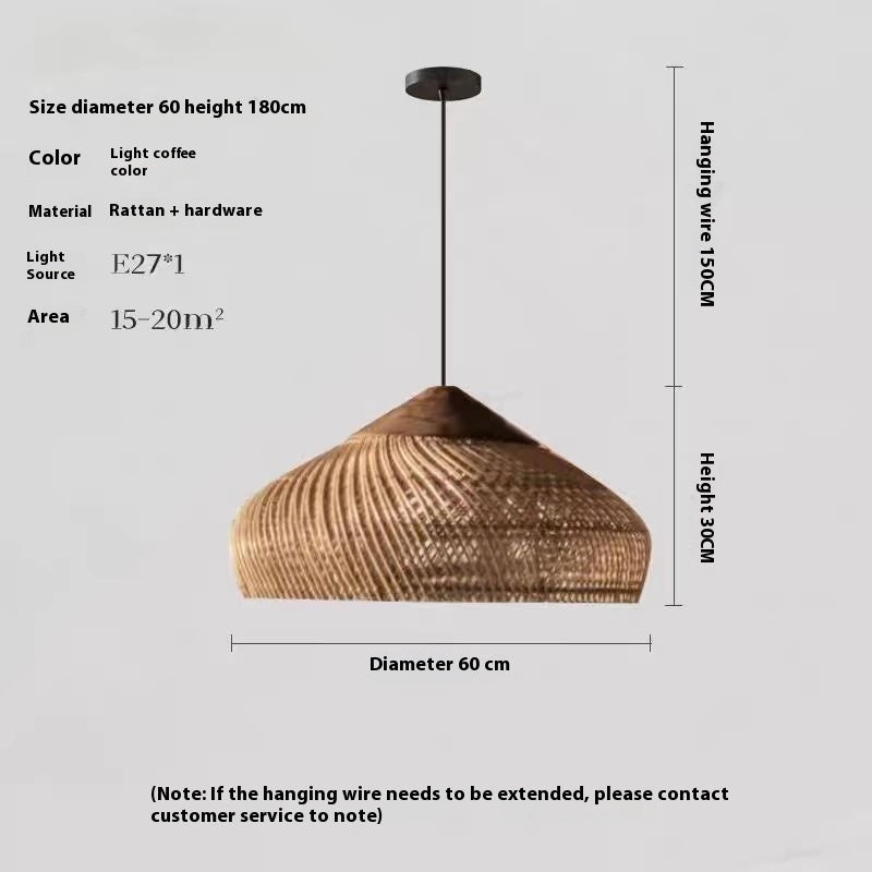 Retro Ceiling Light Japanese Style Rattan Woven Living Room