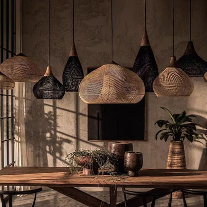 Retro Ceiling Light Japanese Style Rattan Woven Living Room