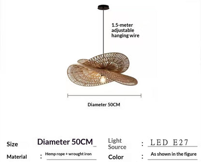 Retro Woven Rattan And Hemp Rope Handmade Pendant Light For The Living Room