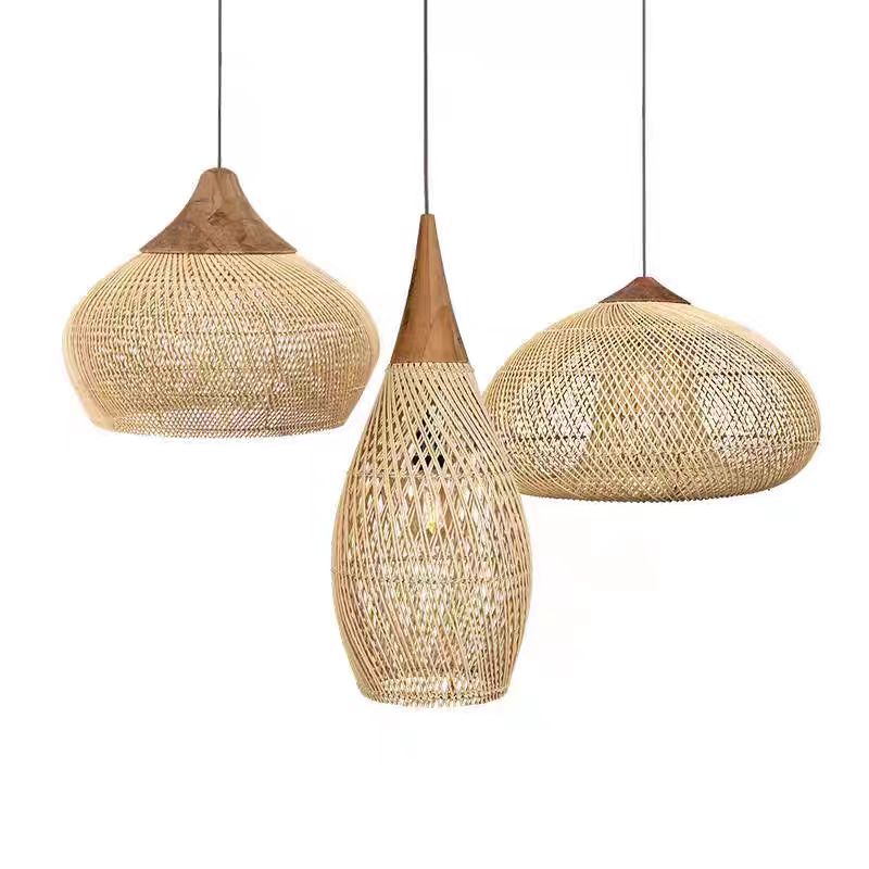 Retro Ceiling Light Japanese Style Rattan Woven Living Room