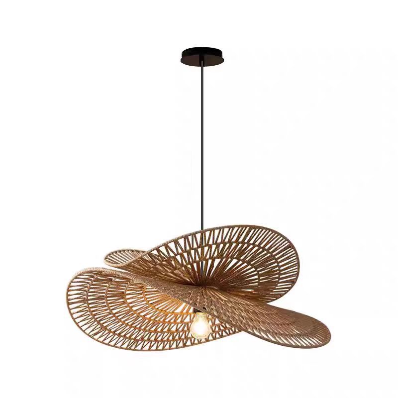 Retro Woven Rattan And Hemp Rope Handmade Pendant Light For The Living Room
