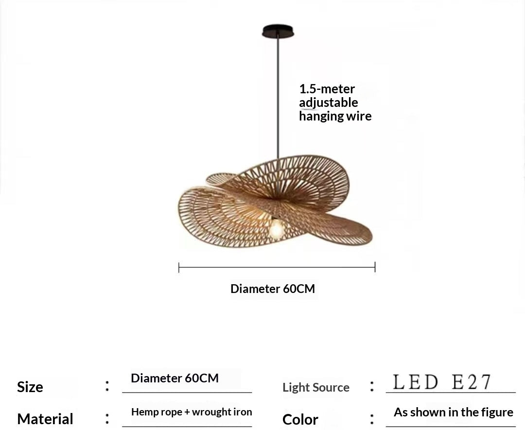 Retro Woven Rattan And Hemp Rope Handmade Pendant Light For The Living Room
