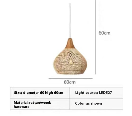 Retro Ceiling Light Japanese Style Rattan Woven Living Room